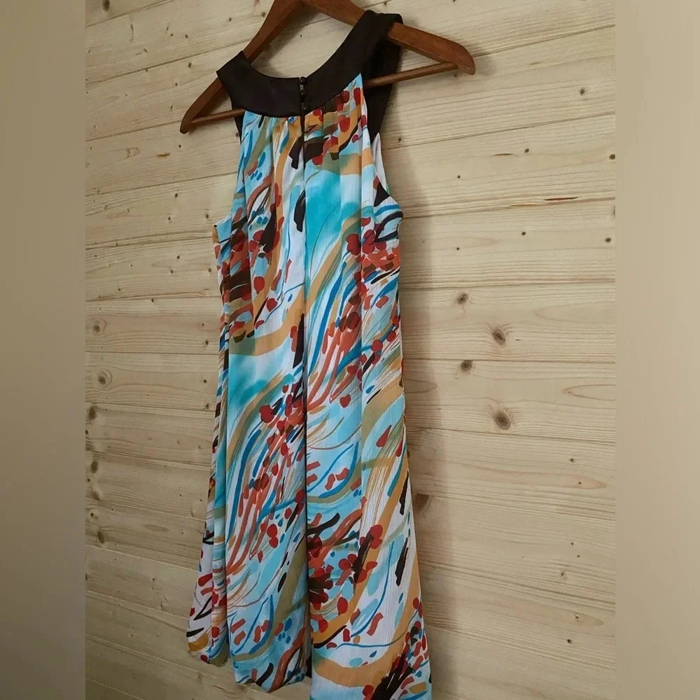 HEART SOUL Women's Small Multi-Watercolor Splash Beaded Collar Bubble Hem Dress